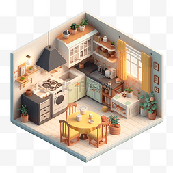 家具模型办公图片_现代厨房室内插画