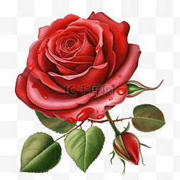 花朵玫瑰露珠插画透明