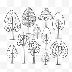 素描小树图片_树木轮廓素描的涂鸦插图 向量