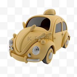 3d黄色褐色小汽车卡通车立体