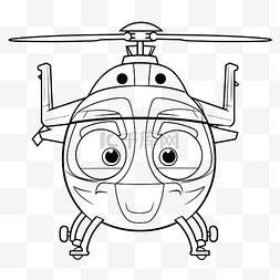 白直升机图片_卡通直升机与它的眼睛着色页轮廓