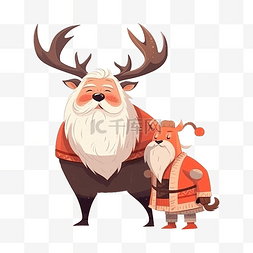 圣诞老人与麋鹿创意插画