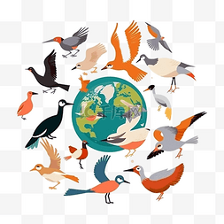 地球平面图片图片_世界候鸟日地图可爱插画