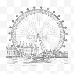 伦敦插图图片_伦敦眼轮廓素描的黑白插图 向量