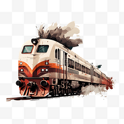 火车橘色复古插画
