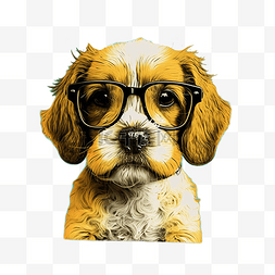 宠物可爱小狗PNG图片_狗黄色眼镜沉默冷静卡通