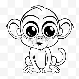 耳朵线条图片_可爱的大眼睛小猴子着色页轮廓素