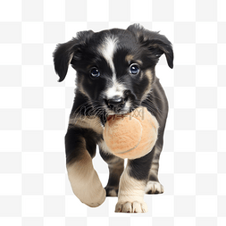 狗狗网球图片_可爱的宠物边境牧羊犬幼犬叼着网