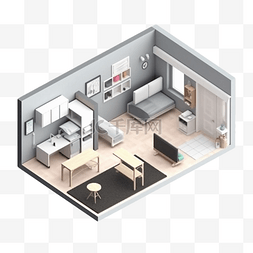 3d房间模型灰色黄色地板立体