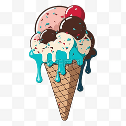 蛋筒水果冰淇淋图片_夏天彩色冰淇淋蛋筒图案