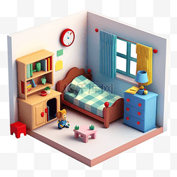 建筑楼梯插画图片_房间模型3d童趣图案