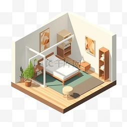 室内模型床图片_3d房间模型床立体