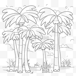 棕榈树页图片_有棕榈树的热带森林着色页轮廓草