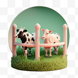 可爱的小牛图案图片_奶牛草地绿色卡通立体