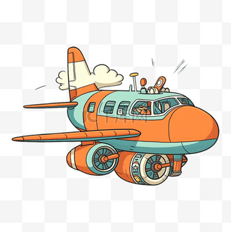 飞机卡通青色橙色