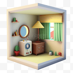 房间模型3d极简卡通图案