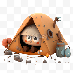 露营帐篷橘色卡通插画