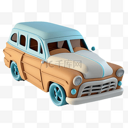 3d蓝色褐色白色卡通车立体