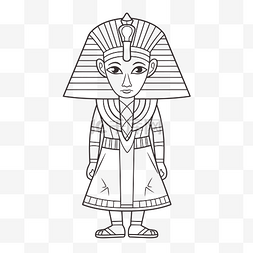 埃及法老卡通着色页轮廓素描 向