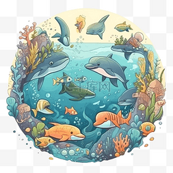 海底世界蓝色图片_海底世界海洋日节日插画