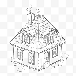 小房子的草图着色页轮廓图 向量