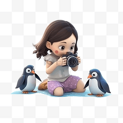 小企鹅卡通图片_儿童节卡通女孩照相