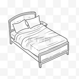 儿童单人床图片_带有枕头草图的床轮廓图 向量