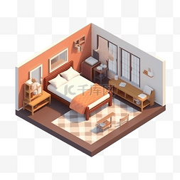 3d房间模型褐色立体