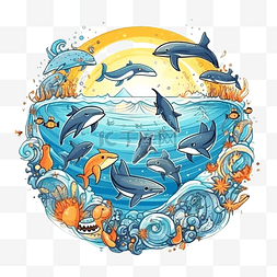 mbe海洋生物图片_海洋日大海环保插画