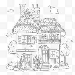 黑白房子建筑图片_可爱的房子着色页房子房子房子着
