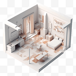客厅符号图片_房间模型建筑白色床