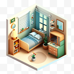 房间模型3d蓝绿粉色图案