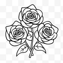 黑玫瑰线描图片_三朵玫瑰着色页轮廓素描 向量