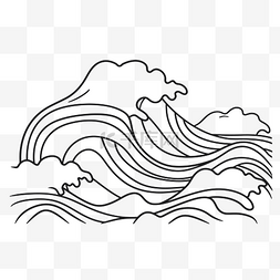 波浪线黑图片_白色背景草图上的亚洲波浪轮廓 