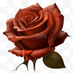 一朵红色玫瑰花沾满水珠背景