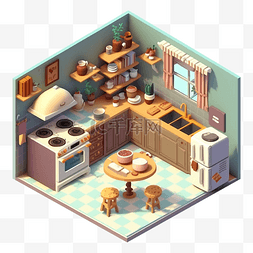 套圈图片_3d房间模型厨房古朴图案