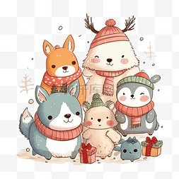 动物卡通冬季图片_圣诞节可爱动物