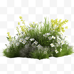 卡通绿色草堆图片_草丛白色花朵