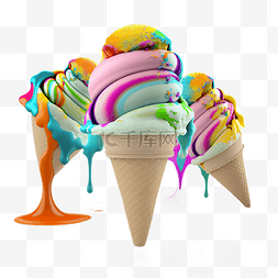 牛奶冰激凌甜筒图片_3d夏季彩色冰激凌