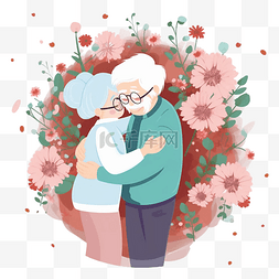 祖父母日拥抱花环温馨卡通