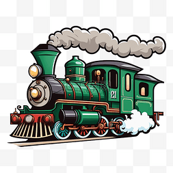 火车的蒸汽图片_火车卡通绿色复古图案