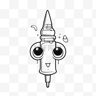带冰淇淋的卡通注射器 卡通注射器轮廓素描图 向量