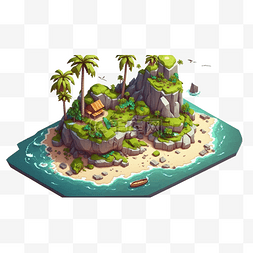 海上的岛屿棕榈树25d模型游戏等距