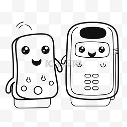 卡哇伊手机和电话着色页轮廓草图