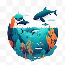 海底的海豚图片_海底世界的卡通生物
