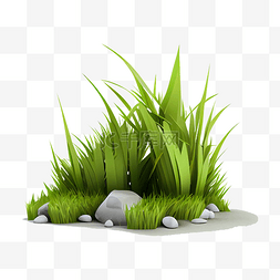 绿植植物插画图片_草坪3d卡通石头