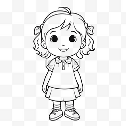 儿童简单的画画图片_可爱的小女孩着色页轮廓素描 向