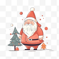 圣诞老人与圣诞树卡通插画