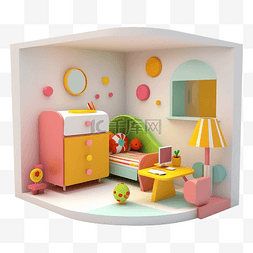 糖果色几何图片_房间模型3d糖果色图案