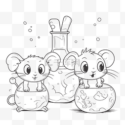 线描盖碗茶图片_两只可爱的老鼠在一碗水彩画的轮